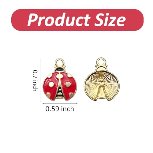 50 Pcs Ladybug Charms, Alloy Insect Pendants, Handcrafted Ladybug Charms, Animal Themed Jewelry for Bracelets, Necklaces, Earrings Making - color: Red