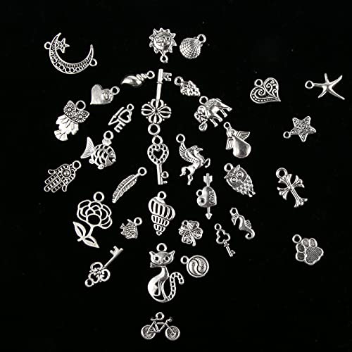 CHuangQi 100pcs Bulk Lots Jewelry Making Charms, Mixed Smooth Metal Charms, Pendants Bracelet Necklace Jewelry Making and DIY Craft Accessories - color: Silver_200