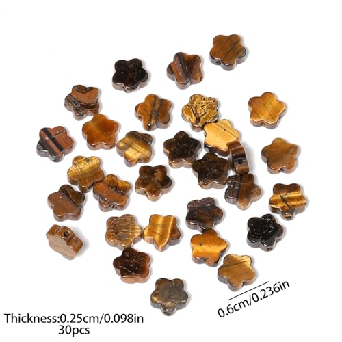 Songxi 60pcs 6mm Tiger Eye Plum Blossom Natural Stone Beads for Jewelry Making, Smooth Loose Flower Shape Gemstone Beads for Bracelets Necklace Earrings Making Supplies ﻿ - color: Tiger Eye