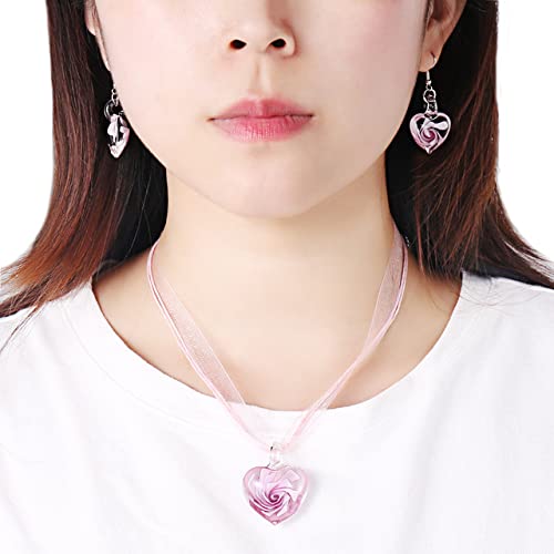 Glass Water Drop Shape Glaze Spiral Dangle Earrings Lampwork Handmade Glass Bead Geometric Earrings for Women Jewelry - color: Heart Set