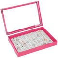 KUKUVR 100 Slots Ring Earring Holder Display Case, Velvet Jewelry Ring Earring Storage Organizer Box Tray with Clear Lid for Women And Selling Show (Pink) - color: Pink