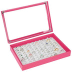 KUKUVR 100 Slots Ring Earring Holder Display Case, Velvet Jewelry Ring Earring Storage Organizer Box Tray with Clear Lid for Women And Selling Show (Pink) - color: Pink