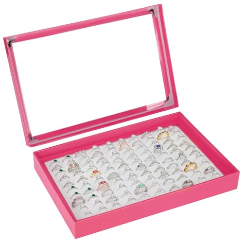 KUKUVR 100 Slots Ring Earring Holder Display Case, Velvet Jewelry Ring Earring Storage Organizer Box Tray with Clear Lid for Women And Selling Show (Pink) - color: Pink