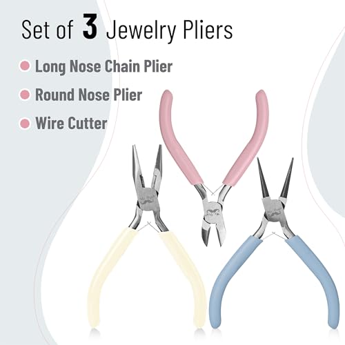 Mr. Pen- Pliers for Jewelry Making, 3 Pack, Chain Nose, Round Nose Pliers Set and Wire Cutter for Beading, Wire Wrapping, Jump Rings, Jewelry Repair, Crafting, DIY - color: Pastel