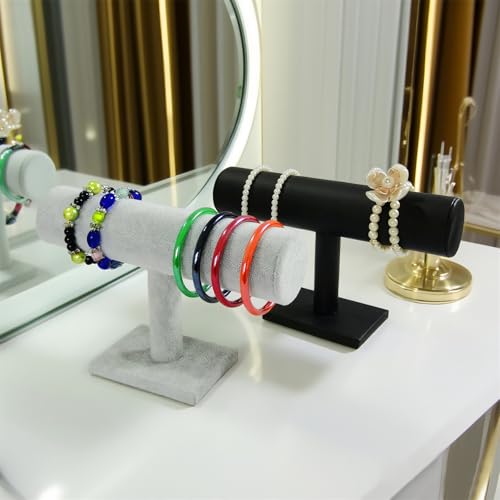 Jewelry Organizer Stand for Women - T-Bar Bracelet, Watch & Hair Tie Storage Display Rack with Travel-Friendly Design(Black PU Leather) - color: Black PU Leather