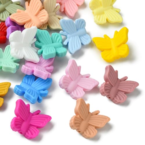 LiQunSweet 21 Pcs 21 Colors Butterfly Silicone Animal Focal Beads Spring Insect Animal Beads for Bracelet Jewelry Making Pens Lanyard Beadable DIY Craftings - color: Butterfly Silicone Focal Beads_21 Pcs