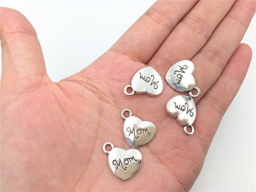 YYaaloa Mini Love Heart "Mom" Pack of 40 DIY Charms Pendant for Crafting, Jewelry Making Accessory