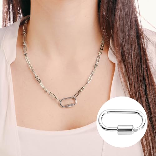 4 Pcs Locking Carabiner Small, Oval Jewelry Carabiner, Silver Carabiner Clasp, Metal Carabiner Necklace for DIY Necklace Bracelets Jewelry Making Hook (Silver) - color: 4 Pcs-Silver, Gold, Style2