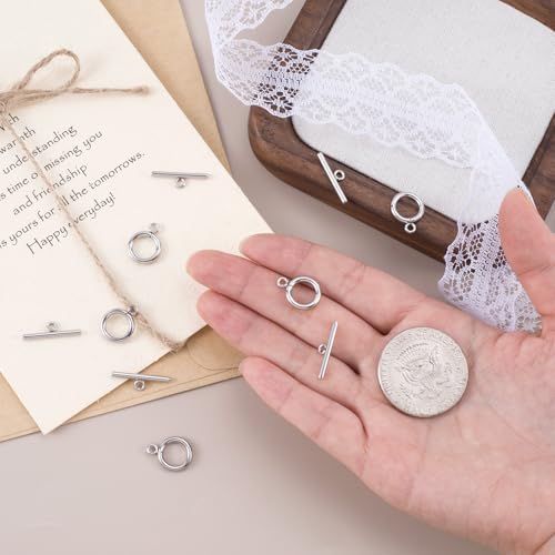5 Sets Toggle Clasps for Jewelry Making, 12mm Stainless Steel OT Toggle Jewelry Clasps, T-Bar Round Ring Closure Connectors for DIY Bracelet Necklace Anklet- Silver - color: Silver-B Style