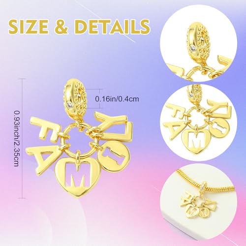 Charms for Jewelry Making Real 18K Gold Plated Dangle Charms Large Hole European Brass Pendant for Bracelet Necklace Women Gift - style: Letters