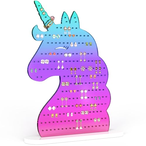 NiHome Acrylic Unicorn Earring Holder with 214 Holes, Colorful Smiling Unicorn Jewelry Display Stand for Teens & Women,Stud & Dangle Earring Organizer with Anti-Slip Pads (Blue & Purple Gradient) - color: Gradient Blue & Purple