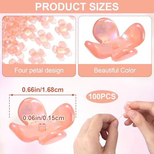 100pcs Cherry Blossom Beads, 5-Petal Acrylic Flower Beads, Mini Spacer Hair Accessories Halloween Christmas for Bracelets Earring Jewelry Making- Red - color: Red