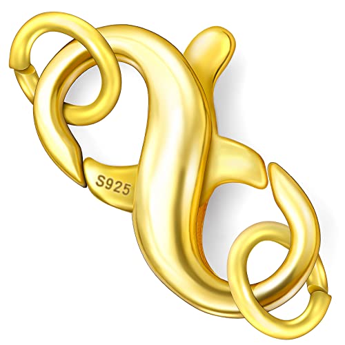 Dailyacc S925 Double Opening Lobster Clasp Sterling Silver and Gold Necklace Bracelet Extender Clasps and Closures for DIY Jewelry - color: Gold, size: 13mm × 7mm