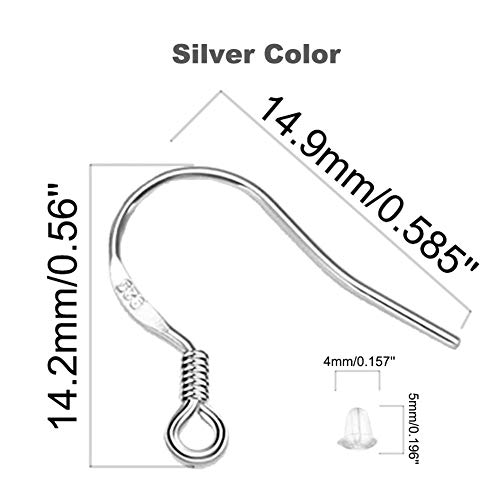 Hypoallergenic Silver Earring Hooks - 120 pcs/60 Pairs s925 Sterling Silver Plated Ear Wires for Jewelry Making, Jewelry findings Parts with 120 pcs Rubber Earring Backs Stopper for DIY Earrings - color: Regular Silver 2