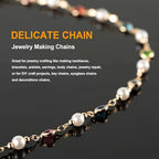 KYUNHOO 3 Meters Pearl Chains for Jewelry Making, Mixed Color Rhinestone Beaded Chains Bulk with Jump Rings and Lobster Clasps for Crafts DIY Supply Findings - color: Gold