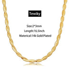 Tewiky Layered Necklaces for Women Non Tarnish- Chunky 14k Gold Plated Herringbone/Snake/Rope/Box/Cuban Link Chain for Women Waterproof Layering Stack Choker Necklace Trendy Dainty Tarnish Free Jewelry Set - color: Twisted Herringbone 2x3mm/16.5inch Gold