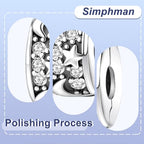 925 Silver Charms Pendants For Pandora Bracelet Golden charms Bead Safety Chain Clip set Heart Flower Animal Beads Family, Mom, Friend, Daughter, Birthday, Jewelry Gift - style: F-Moon Star Clip*2