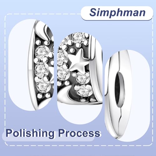 925 Silver Charms Pendants For Pandora Bracelet Golden charms Bead Safety Chain Clip set Heart Flower Animal Beads Family, Mom, Friend, Daughter, Birthday, Jewelry Gift - style: F-Moon Star Clip*2