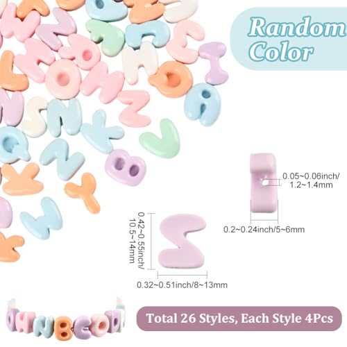 1 Box 104Pcs 26 Styles Cute Letter Beads Colors Alphabet Shaped Beads Bulk Acrylic Random Color A to Z Cartoon Letter Spacers for Jewelry Making Findings DIY Crafts Gifts Bracelet Earrings - style: Style 2