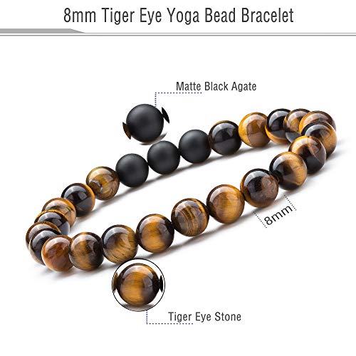 Hamoery Men Women 8mm Tiger Eye Stone Beads Bracelet Elastic Natural Stone Yoga Bracelet Bangle - color: Tiger Eye Matte-21003