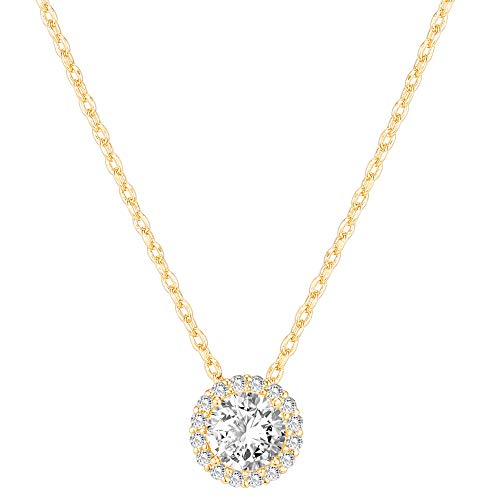 PAVOI 14K Gold Plated Post Faux Diamond Round Solitaire Pendant Halo Necklace | Gold Necklace for Women | Slider Adjustable - style: Circle