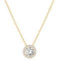 PAVOI 14K Gold Plated Post Faux Diamond Round Solitaire Pendant Halo Necklace | Gold Necklace for Women | Slider Adjustable - style: Circle