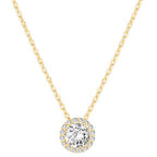 PAVOI 14K Gold Plated Post Faux Diamond Round Solitaire Pendant Halo Necklace | Gold Necklace for Women | Slider Adjustable - style: Circle