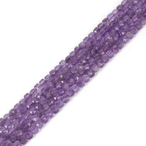 Natural Lilac Amethyst Gemstone 4mm Faceted Cube Square Loose Beads 16 Inch for DIY Jewelry Making Beads - color: Lilac Amethyst