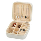 Small Travel Jewelry Box, PU Leather Portable Organizer with Compartments for Earrings, Rings, Necklaces, Mini Storage Case for Women and Girls, Bridesmaid Gift