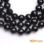 GEM-Inside 18mm Facted Black Agate Gemstone Loose Beads Round Crystal Energy Stone Power for Jewelry Making 15" - color: Black Agate, size: 18mm