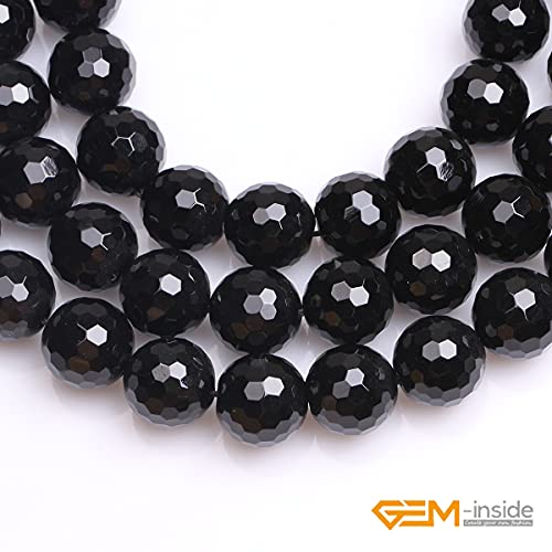 GEM-Inside 18mm Facted Black Agate Gemstone Loose Beads Round Crystal Energy Stone Power for Jewelry Making 15" - color: Black Agate, size: 18mm