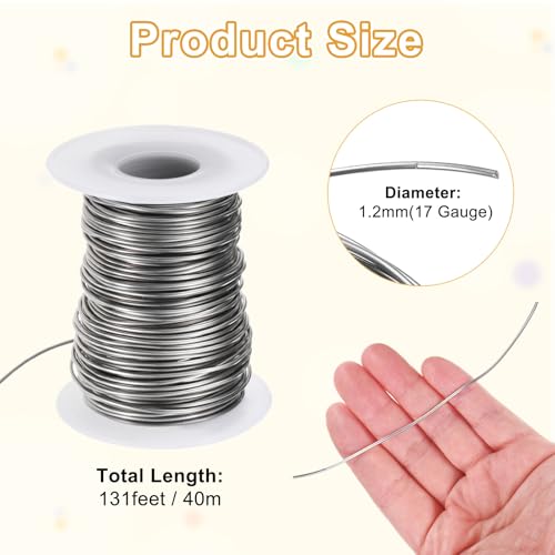 M METERXITY 17 Gauge Stainless Steel Craft Wire, 1.2mm 131 ft Bendable Floral Snare Wire for Jewelry Making/Sculpting/Armature Crafting/Floral Bonsai/DIY Crafts - size: 17 Gauge X 131 Ft