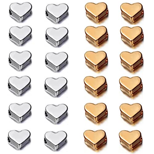 200 Pcs Heart Shape Spacer Beads Small Hole Metal Spacer Beads for Making Bracelet Necklace Earring Accessories DIY Handmade Craft (100 Gold+100 Silver) - color: 100 Gold+100 Silver