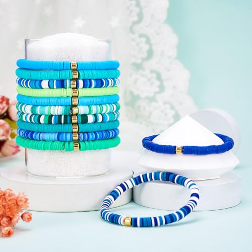 Elecrelive Glass Round Beaded Bracelet Set Clay Beaded Bracelets Stretch Bracelets - color: Blue, Clay