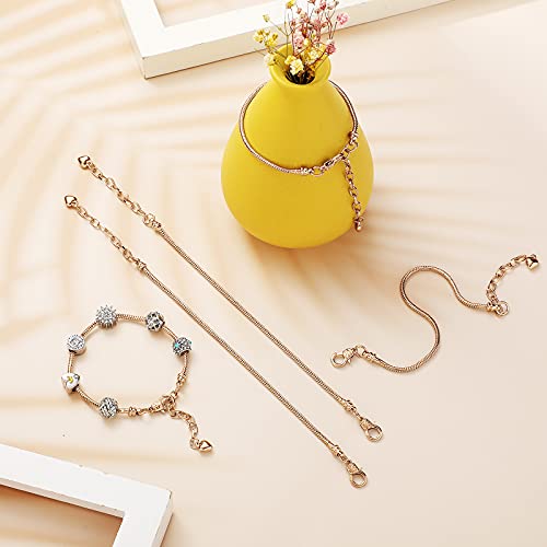 Hicarer 20 Pcs Chain Bracelet for Jewelry Making Women DIY Adjustable Snake Charm Bracelet with Heart Shape Extender Chain(Gold) - color: Gold