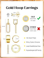 ORAZIO Small Gold Hoop Earrings for Women Hypoallergenic 14K Gold Plated Chunky Huggie Earring Sets for Multiple Piercing Dainty Earing Stacks Set Cute Silver Cartilage Jewelry Trendy Gifts - style: 14K Gold Plated-Paperclip