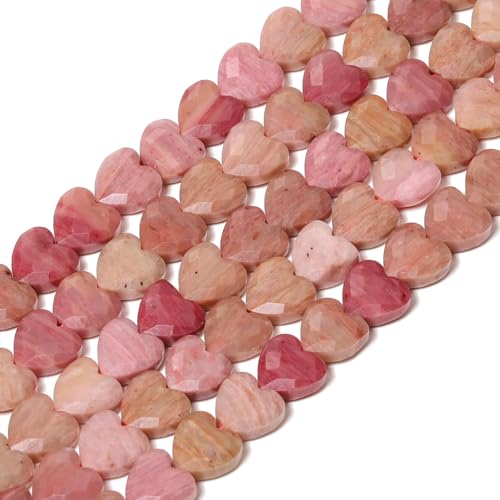 22pcs Faceted Heart Stone Beads Natural Rhodochrosite Beads 8mm Crystals and Healing Stones for Jewelry Making Supplies, Friendship Bracelet Kit, Love Gifts - color: Redwood Pattern