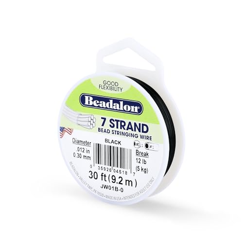 Beadalon 7 Strand Stainless Steel Bead Stringing Wire, 0.012 in / 0.30 mm, Black, 30 ft / 9.2 m - color: Black, style: .012 in / 0.30 mm , 30 ft / 9.2 m