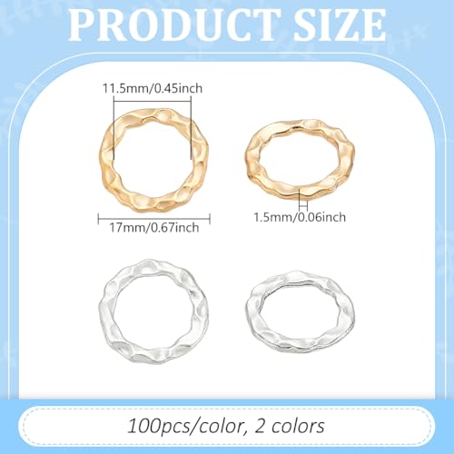 PH PandaHall 200PCS 17mm Hoop Earring Circle Charms, 2 Colors Alloy Hammered Circle Link Round Linking Rings Metal Circles Charms Links for DIY Earring Necklaces Bracelets Jewelry Making Supplies
