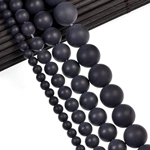Natural Matte Gemstone Round Spacer Beads (4mm, Black Onyx) - color: Black Onyx, size: 4mm