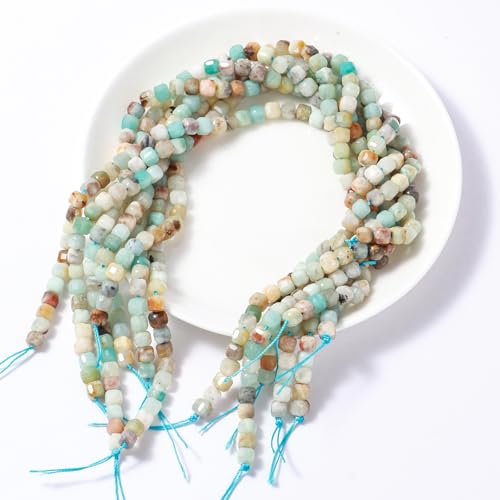 Natural Faceted Amazonite Cube Stone Beads 5-5.5mm 60pcs/str Loose Square Semi Gemstone Stone Beads for Making Bracelets Necklace Earrings - color: Amazonite