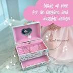 The Memory Building Co Ballerina Musical Jewelry Box Plays Classic Melody, Storage Organizer Music Box for Kids Ages 6-12, MDF Wood w/ 2 Fabric Lined Ring Bracelet Necklace Treasure Compartments - style: Ballerina