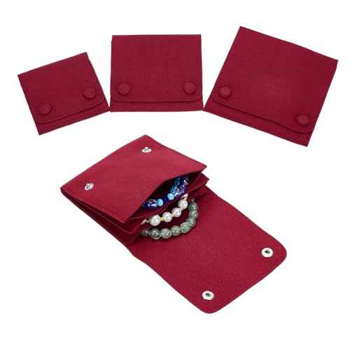 arricraft 3 Pcs Microfiber Jewelry Rolls Bags, 3 sizes Square Portable Travel Wrist Watch Pouches Bag Case with Snap Button Organizer for Bracelet Rings Necklace for Traveling Gifting, Red - color: Red