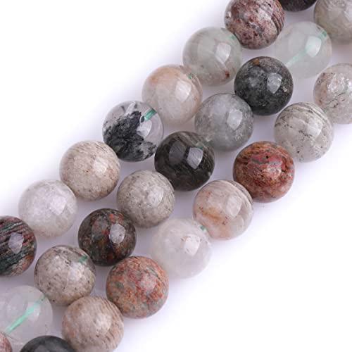 JOE FOREMAN 12mm Mixed Ghost Rock Quartz Round Beads for Jewelry Making Strand 15" Natural Stone Semi Precious Gemstone DIY Handmade Craft Supplies - color: Mixed Color, size: 12mm