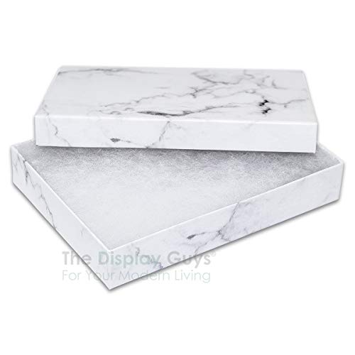 TheDisplayGuys - 100-Pack #53 Cotton Filled Cardboard Paper Jewelry Boxes Gift Case - Marble White (5.4" x 3.9" x 1.0") - for Shipping or Storage - size: 1 Count (Pack of 100), style: 5.4" x 3.9" x 1.0" (#53)