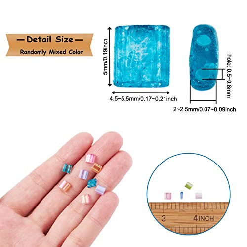 160pcs 2-Hole Glass Tila Beads 5x4.5-5.5x2-2.5mm 8 Colors Transparent Spray Painted Square Rectangle Seed Beads with Glitter for DIY Pendants Bracelets Jewelry Making, Holes: 0.5-0.8mm(Mix Color#1)