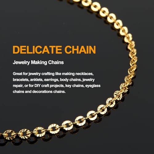 KYUNHOO 16.4 Feet Gold Chain for Jewelry Making Embossed Circle Chains on Spool Gold Plated Stainless Steel Chain Necklace with Lobster Clasps and Jump Rings for DIY Bracelet Earring - color: Oval Gold