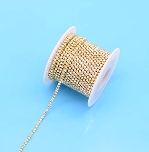 11 Yards 2mm Gold Crystal Rhinestone Close Chain Single Row Trimming Claw Chain Jewelry Crafts DIY (Gold) - color: Gold