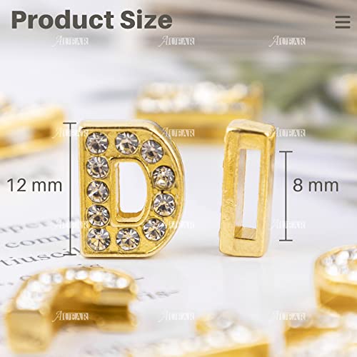 AUEAR, 130 Pack Gold A-Z 8mm Full Rhinestone Slide Charms Crystal Alphabet Letter Alloy for Bracelets Necklace Wristbands DIY Jewelry Making - color: Gold, size: 130 Pack