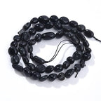 6-8mm Natural Black Obsidian Nuggets Oval Free Tumbled Pebble Semi Precious Gemstone Loose Stone Beads Approx 15.5 inch for DIY Jewelry Making - color: Black Obsidian